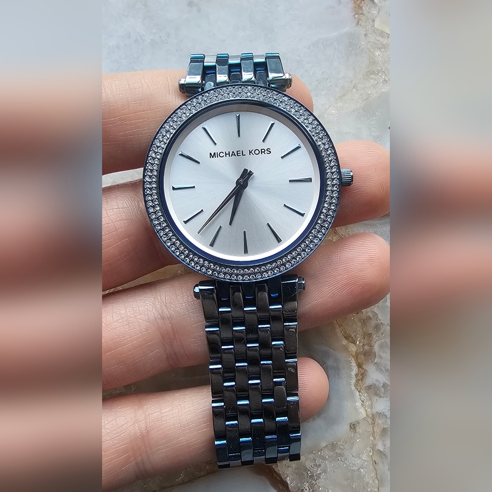 RARE Michael Kors Metallic Blue Crystal-Accent Watch